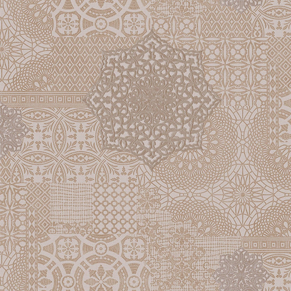 Quilted 3D Embossed Wallpaper, Beige, Flocked Rich Textured Velvet Feel Luxury Wallcovering, Vintage Washed Patchwork Style, Non-Woven - Walloro High End Wallcoverings & More