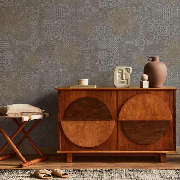Quilted 3D Embossed Wallpaper, Tan, Flocked Rich Textured Velvet Feel Luxury Wallcovering, Vintage Washed Patchwork Style, Non-Woven - Walloro High End Wallcoverings & More
