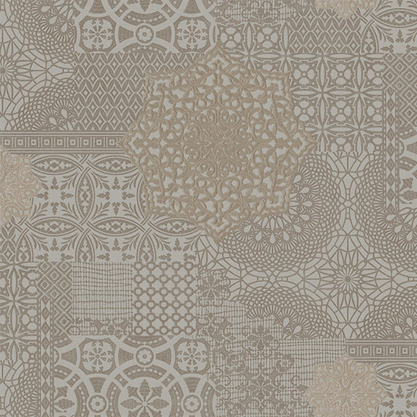 Quilted 3D Embossed Wallpaper, Tan, Flocked Rich Textured Velvet Feel Luxury Wallcovering, Vintage Washed Patchwork Style, Non-Woven - Walloro High End Wallcoverings & More