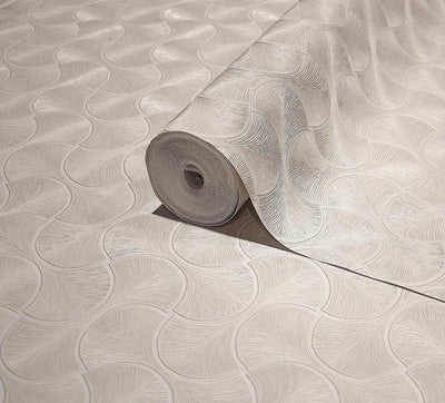 Round Geometric Shapes Deep Embossed Wallpaper, Light Neutral Shiny Surface Textured Wall Accent Decor - Walloro High End Wallcoverings & More