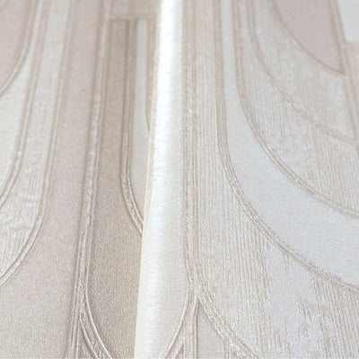 Round Shapes Deep Embossed Wallpaper, Cream Modern Geometric Flocked Wallcovering, Non-Pasted, Large 114 sq ft Roll - Walloro High End Wallcoverings & More