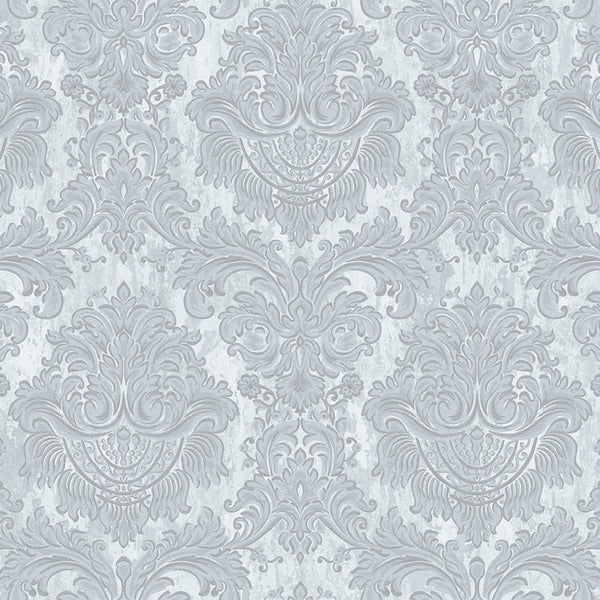 Silver Rich Baroque Damask Wallpaper Deep Embossed Shimmering Vintage Design - Walloro High End Wallcoverings & More