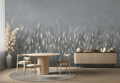 Swaying Wheat Field Wall Mural, Gray Blue Windy Wheat Wallpaper, Large Nature Custom Size Wall Covering, Non-Woven, Non-Pasted, Removable, Washable - Walloro High End Wallcoverings & More