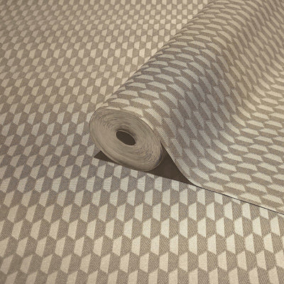 Tan Elegant Hexagon Embossed Wallpaper, Small Honeycomb Grid Pattern Textured wallcovering - Walloro High End Wallcoverings & More