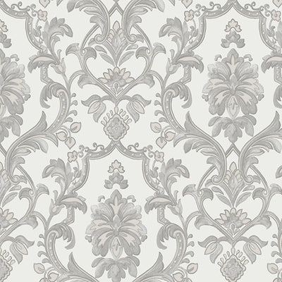 Timeless Ornate Embossed Wallpaper, Light Gray, Fabric Like, Rich 3D Textured Flocked Luxury Wallcovering Design, Non-Woven - Walloro High End Wallcoverings & More