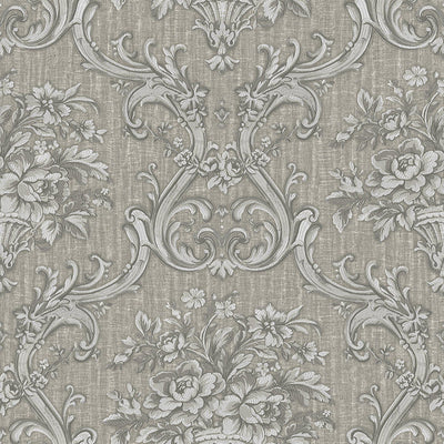 Timeless Velvet Feel Damask Embossed Wallpaper, Silver 3D Textured, Flocked, Washable, Luxury Wall Decoration - Walloro High End Wallcoverings & More