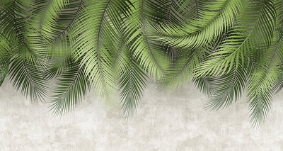 Tropical Tree Leaves Wallpaper, Above the Bed Wall Mural, Green Leaves Custom Size Wall Covering, Non-Woven, Non-Pasted, Washable, Removable - Walloro High End Wallcoverings & More