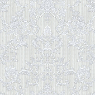 Victorian Damask Striped Wallpaper, White, Gray Rich Textured Embossed Wall Paper, Extra Wide 114 sq ft Roll, Modern Wall Covering, Sturdy, Washable - Walloro High End Wallcoverings & More