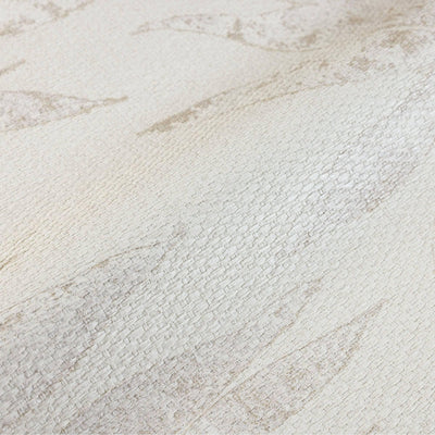 Washed White Leaf Wallpaper, Textured Faded Tree Leaves Wallcovering, Non-Pasted - Walloro High End Wallcoverings & More