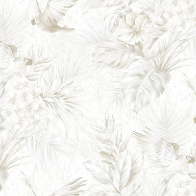 White Birds Deep Embossed Wallpaper, Stylish 3D Textured Tropical Plants Wallcovering - Walloro High End Wallcoverings & More
