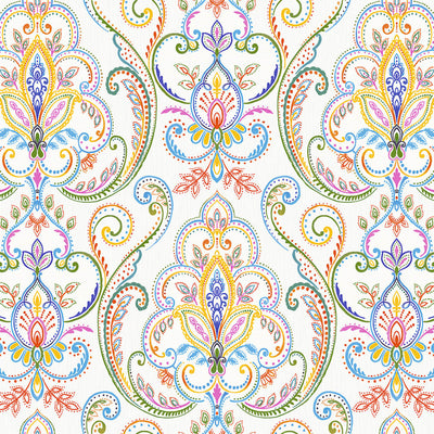 White Elegant Damask 3D Embossed Wallpaper, Vibrant Colors Textured Luxury Wallpaper - Walloro High End Wallcoverings & More
