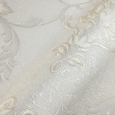 white Italian Damask Embossed Wallpaper, Sparkling Neutral Colors Luxury Wallcovering - Walloro High End Wallcoverings & More