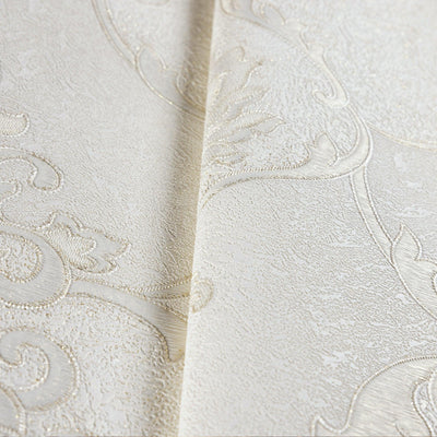 white Italian Damask Embossed Wallpaper, Sparkling Neutral Colors Luxury Wallcovering - Walloro High End Wallcoverings & More