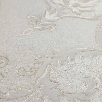 white Italian Damask Embossed Wallpaper, Sparkling Neutral Colors Luxury Wallcovering - Walloro High End Wallcoverings & More