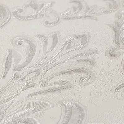 White Luxury Baroque Deep Embossed Wallpaper, Damask Ornate Patterns Sparkling Wallcovering - Walloro High End Wallcoverings & More