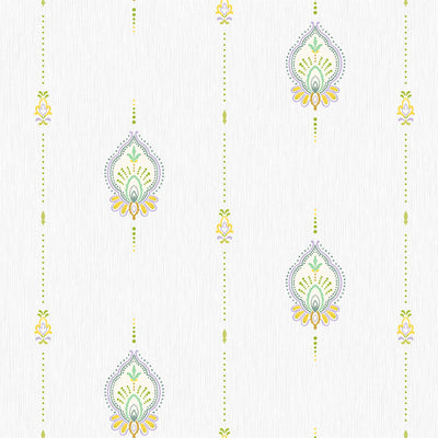 White Stylish Embossed Textured Wallpaper, Modern Vivd Multicolor Ikat Stripeed Wallcovering - Walloro High End Wallcoverings & More