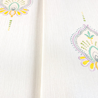White Stylish Embossed Textured Wallpaper, Modern Vivd Multicolor Ikat Stripeed Wallcovering - Walloro High End Wallcoverings & More