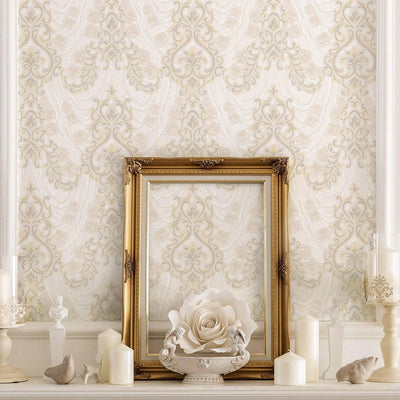 White Textured Embossed Flowered Gray, Home Wall Decor, Aesthetic Wallpaper, Textured Wallcovering Non-Adhesive- 41.7”W X 393”H - Walloro High End Wallcoverings & More