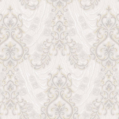 White Textured Embossed Flowered Gray, Home Wall Decor, Aesthetic Wallpaper, Textured Wallcovering Non-Adhesive- 41.7”W X 393”H - Walloro High End Wallcoverings & More